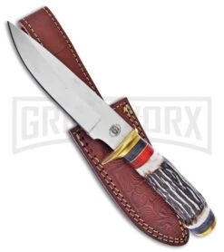 Frost Cutlery Chipaway Apache Skinner Stag Fixed Blade Knife - Satin Plain