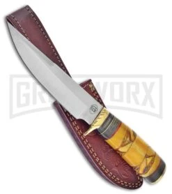 Frost Cutlery Chipaway Chief Black Feather Bone Fixed Blade Knife - Satin Plain