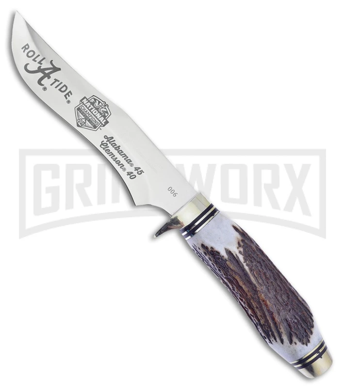 Frost Cutlery Hen & Rooster Alabama Champs Stag Fixed Blade Knife - Mirror Plain 1 Frost Cutlery Hen & Rooster Alabama Champs Stag Fixed Blade Knife - Mirror Plain