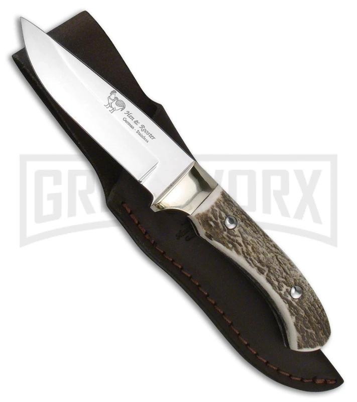 Frost Cutlery Hen & Rooster Pig Hunter Stag Fixed Blade Knife - Mirror Plain 1 Frost Cutlery Hen & Rooster Pig Hunter Stag Fixed Blade Knife - Mirror Plain
