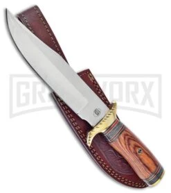 Frost Cutlery Montana Trail Master Brown Wood Fixed Blade Knife - Satin Plain