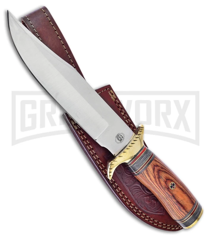 Frost Cutlery Montana Trail Master Brown Wood Fixed Blade Knife - Satin Plain 1 Frost Cutlery Montana Trail Master Brown Wood Fixed Blade Knife - Satin Plain