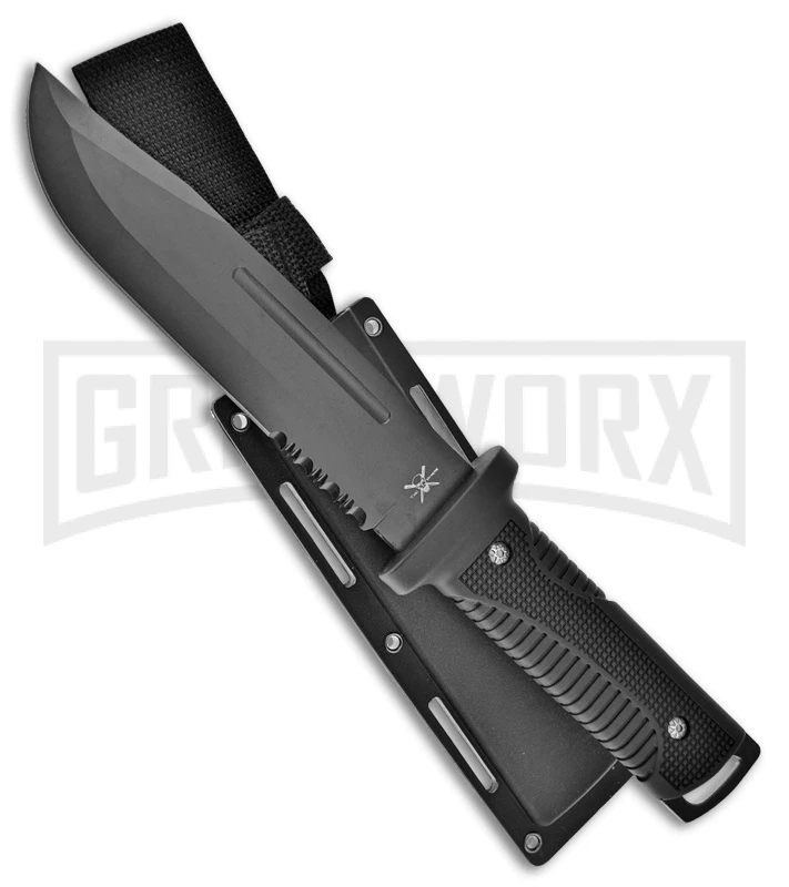 Frost Cutlery Tac Xtreme Prowler Black Rubber Fixed Blade Knife - Black Serr 1 Frost Cutlery Tac Xtreme Prowler Black Rubber Fixed Blade Knife - Black Serr