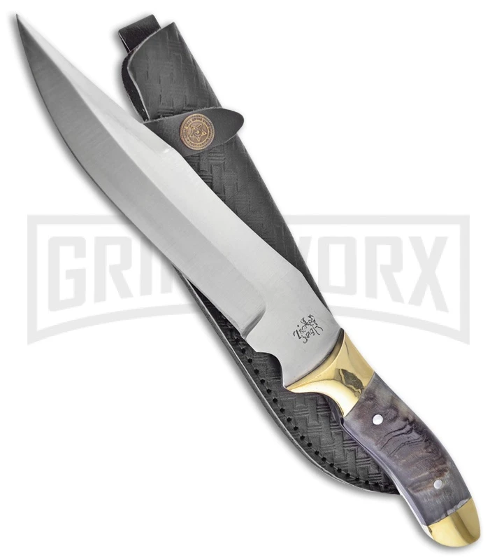 Frost Cutlery Trophy Stag Bowie Ram Horn Fixed Blade Knife - Satin Plain 1 Frost Cutlery Trophy Stag Bowie Ram Horn Fixed Blade Knife - Satin Plain