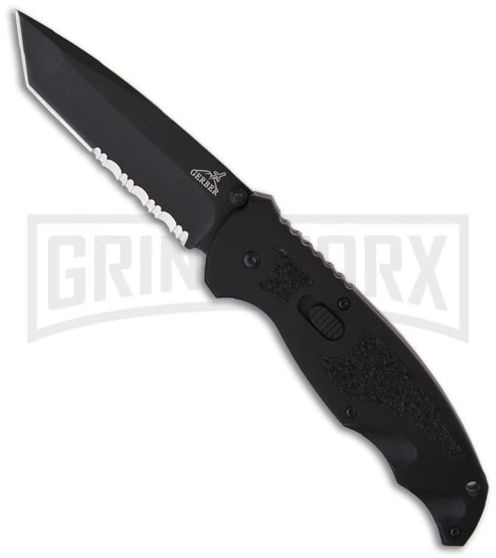 Gerber Knives Answer Black Spring Assist Knife - Tanto Black Serr 1 Gerber Knives Answer Black Spring Assist Knife - Tanto Black Serr