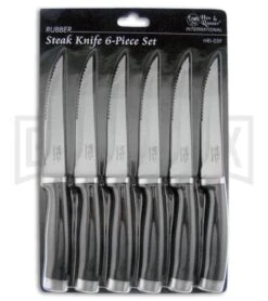 Hen & Rooster International 6 Piece Steak Set Black Rubber - Satin Serr