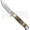 Hen & Rooster Stag Bowie Stag Fixed Blade Knife - Damascus Plain