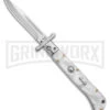 Italian Style 9" Roma White Acrylic Automatic Swinguard - Polished Plain -Kershaw Sale Store italian Style 9in Roma Drop Point Auto Swinguard White Acrylic 3in Polished BHQ 175952 td large