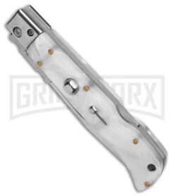 Italian Style 9" Roma White Acrylic Automatic Swinguard - Polished Plain -Kershaw Sale Store italian Style 9in Roma Drop Point Auto Swinguard White Acrylic 3in Polished BHQ 175952 td spine large