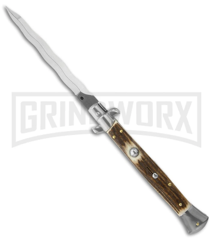 Frank B 11" Stag Horn Automatic Stiletto (Kriss) 1 Frank B 11" Stag Horn Automatic Stiletto (Kriss)