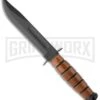 Ka-Bar Bowie Short USMC Leather Fixed Blade Knife - Black Plain