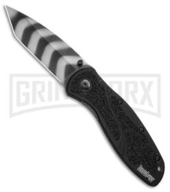 Kershaw Blur Black Assisted Opening Knife - Tanto Tiger Stripe Plain