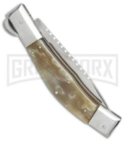 Lepre 10' Brazilian Honey Horn Picklock Automatic Knife Filework - Satin Plain -Kershaw Sale Store lepre 10in brazillian honey horn filework BP 18830 er side large