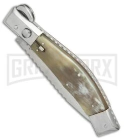 Lepre 10' Brazilian Honey Horn Picklock Automatic Knife Filework - Satin Plain -Kershaw Sale Store lepre 10in brazillian honey horn filework BP 18830 er spine large