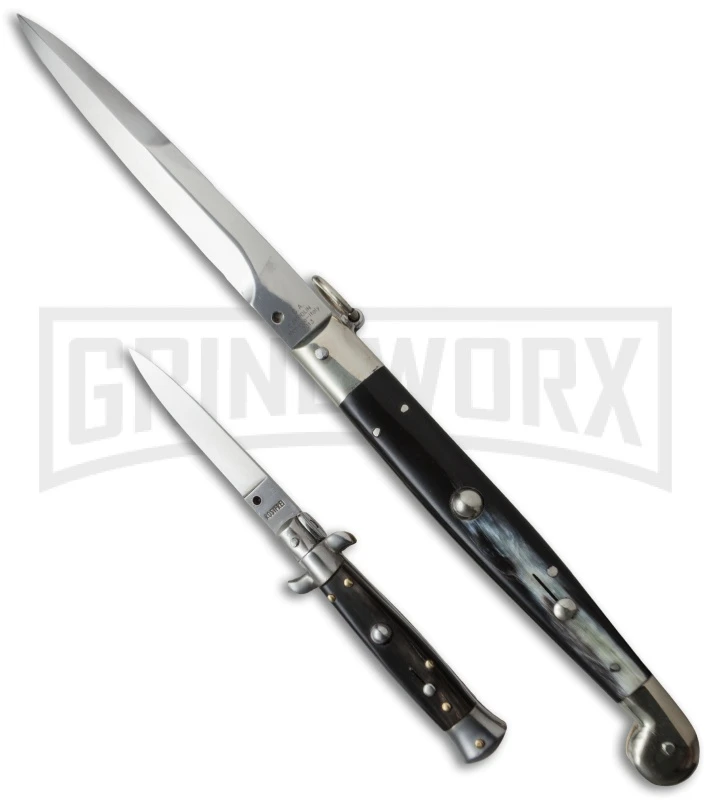 A.G.A. Campolin 12" Dark Horn Sicilian RIng Pull Automatic Knife - Bayonet 3 A.G.A. Campolin 12" Dark Horn Sicilian RIng Pull Automatic Knife - Bayonet - Image 3