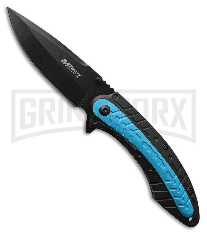 M-Tech USA Jet Streak Blue Spring Assisted Knife - Black Plain 1 M-Tech USA Jet Streak Blue Spring Assisted Knife - Black Plain