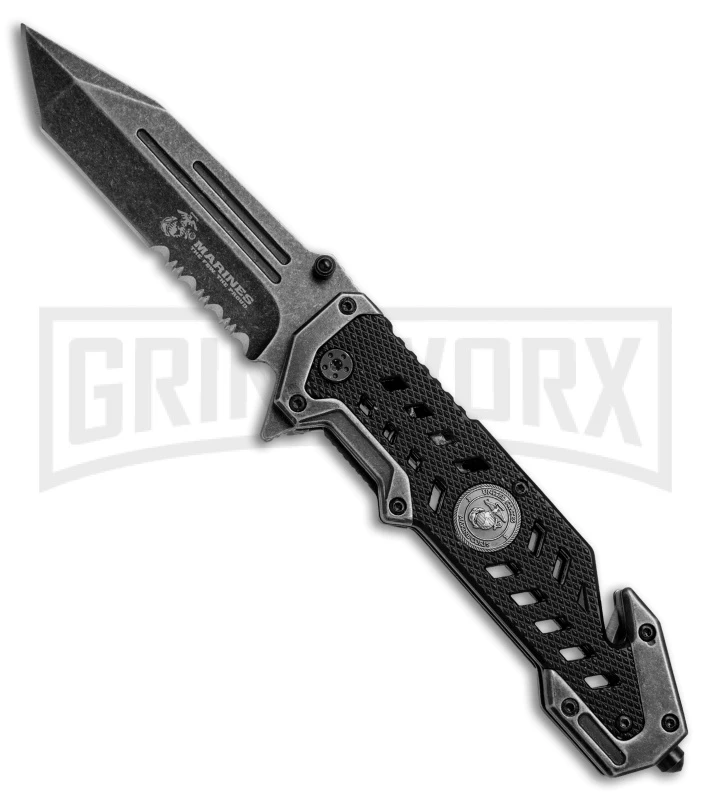 M-Tech Jax Marine Black Spring Assisted Knife - Black Serrated 1 M-Tech Jax Marine Black Spring Assisted Knife - Black Serrated