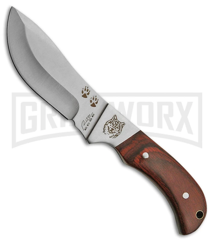 Rite Edge Wolf Skinner Brown Wood Fixed Blade Knife - Satin Plain 1 Rite Edge Wolf Skinner Brown Wood Fixed Blade Knife - Satin Plain
