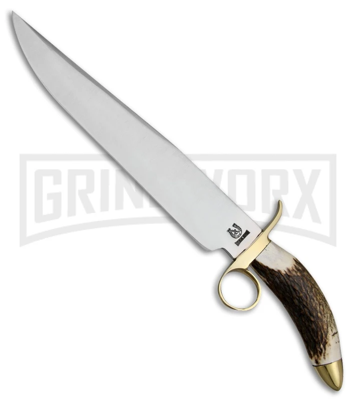 Rough Rider Tombstone Bowie Stag Antler Fixed Blade Knife - Satin Plain 1 Rough Rider Tombstone Bowie Stag Antler Fixed Blade Knife - Satin Plain