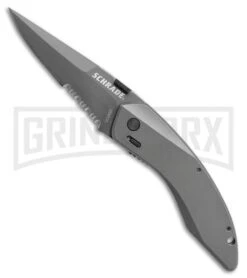 Schrade Landshark Gray Aluminum Spring Assisted Knife - Gray Serr