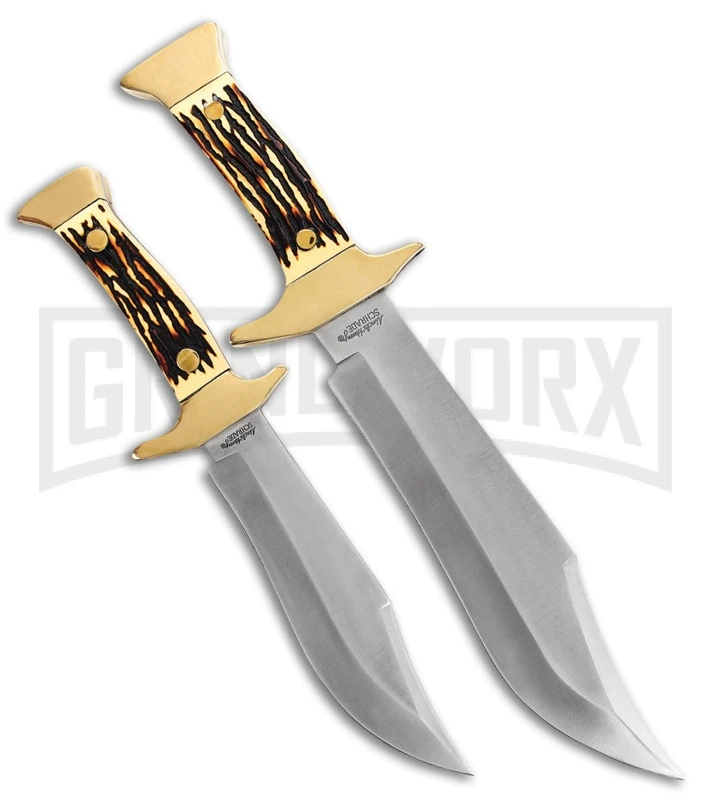 Schrade Uncle Henry 2 Piece Polymer Bowie Fixed Blade Knife Set - Satin Plain 1 Schrade Uncle Henry 2 Piece Polymer Bowie Fixed Blade Knife Set - Satin Plain