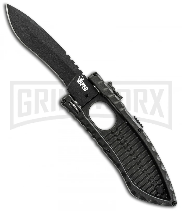 Schrade Viper 2 Large Side Opening Black Spring Assisted Knife - Black Plain 1 Schrade Viper 2 Large Side Opening Black Spring Assisted Knife - Black Plain