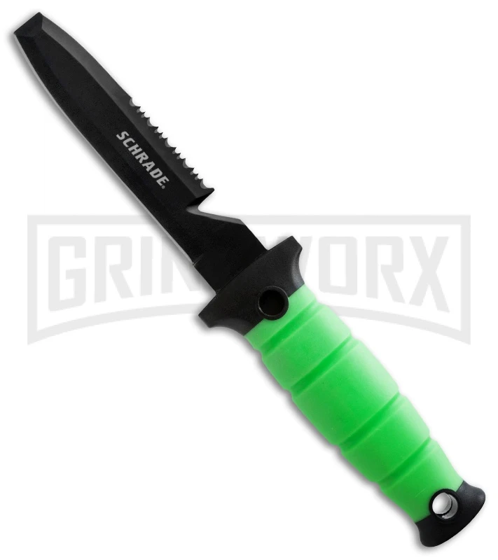 Schrade Water Rat Green Fixed Blade Dive Knife - Black Serr 1 Schrade Water Rat Green Fixed Blade Dive Knife - Black Serr