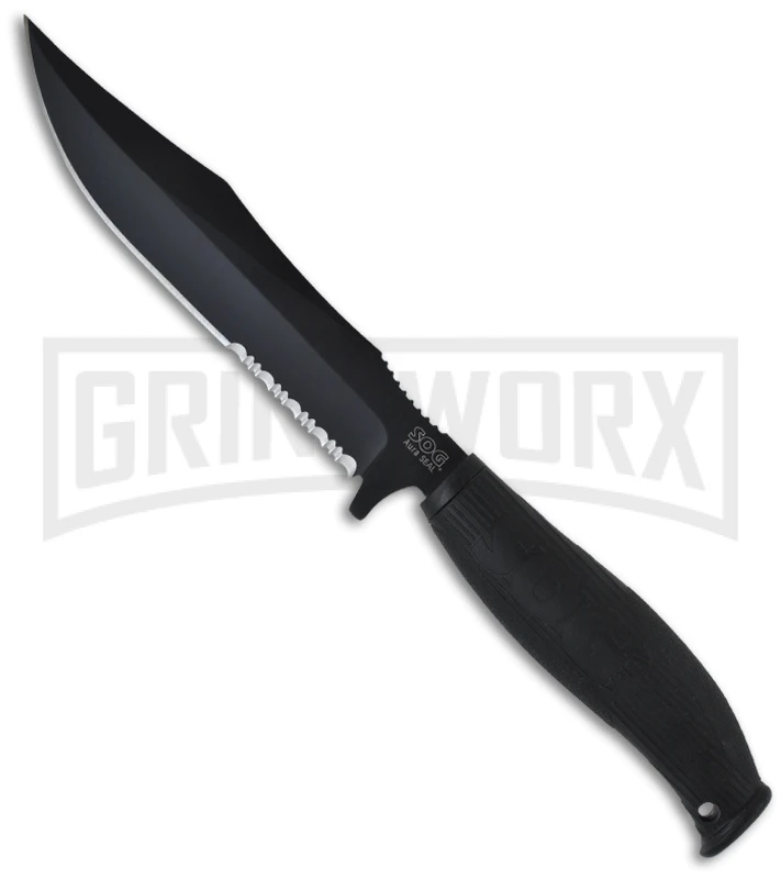 SOG Aura Seal Bowie Fixed Blade Knife - Black Plain 1 SOG Aura Seal Bowie Fixed Blade Knife - Black Plain