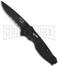 SOG Flash I Black Spring Assisted Knife - Black Serr