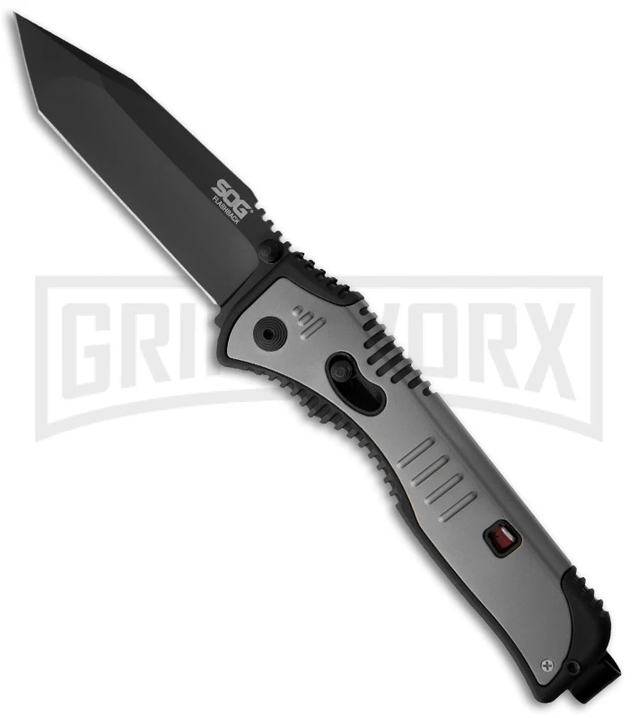 SOG Knives Grey Flashback Spring Assisted Knife - Tanto Black Plain 1 SOG Knives Grey Flashback Spring Assisted Knife - Tanto Black Plain