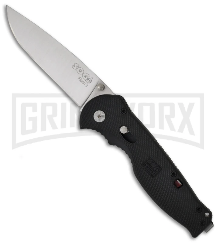 SOG Flash II Black GRN Spring Assisted Knife - Satin Plain 1 SOG Flash II Black GRN Spring Assisted Knife - Satin Plain