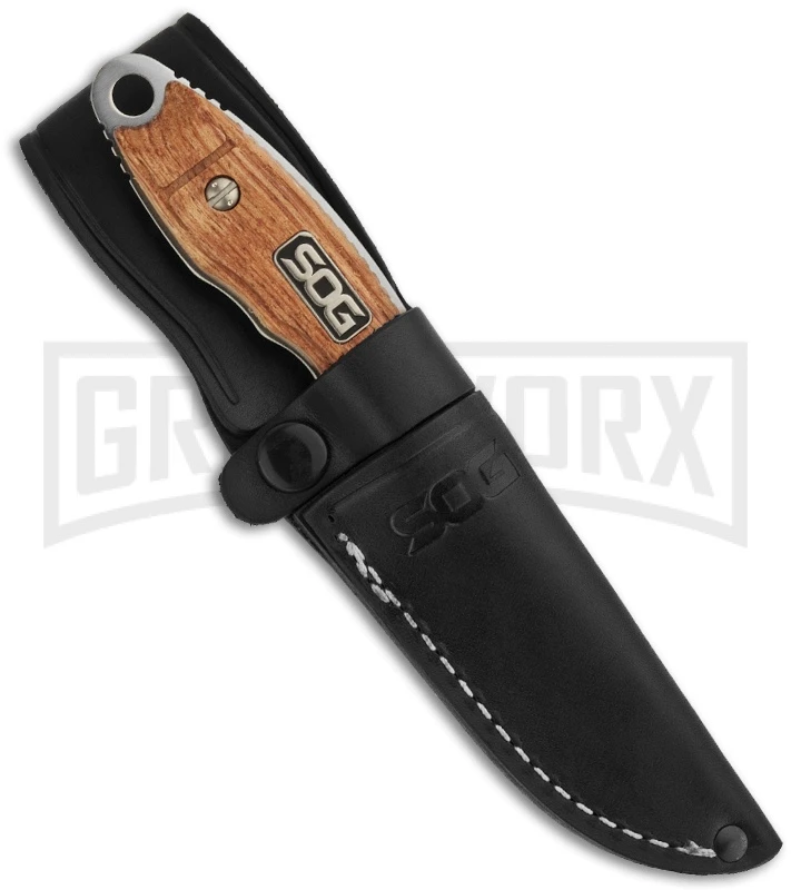 SOG Huntspoint Fixed Blade Skinning Knife Wood HT013L (3.6" Plain) 2 SOG Huntspoint Fixed Blade Skinning Knife Wood HT013L (3.6" Plain) - Image 2