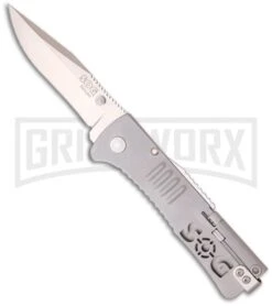 SOG Bead Blast SlimJim Grey Spring Assisted Knife - Satin Plain