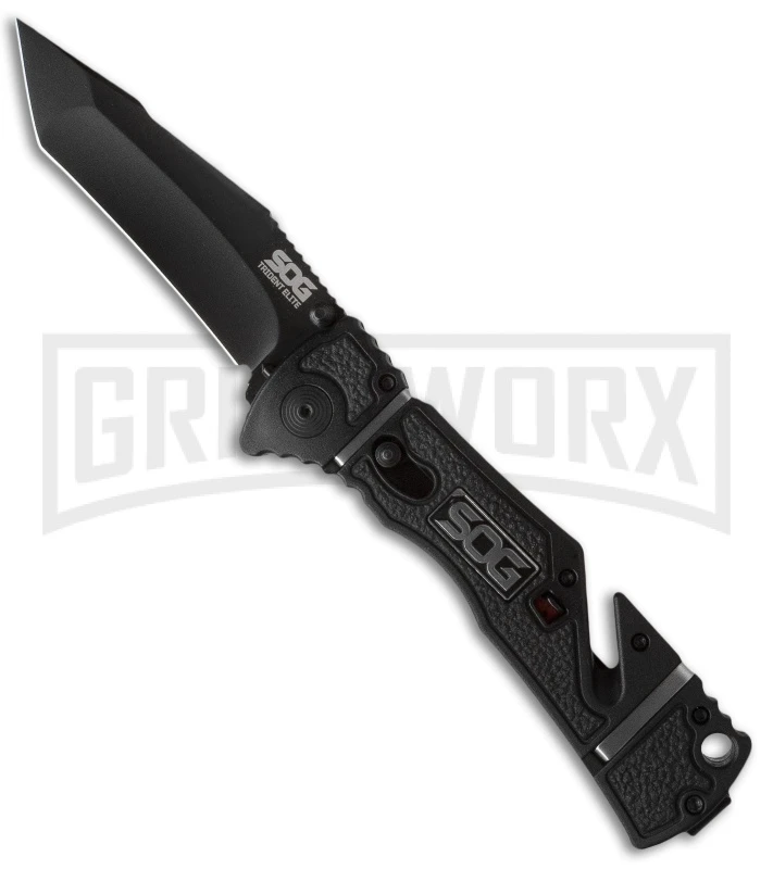 SOG Knives Trident Elite Spring Assisted Knife - Tanto Black Plain 1 SOG Knives Trident Elite Spring Assisted Knife - Tanto Black Plain