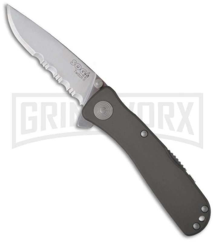 SOG Knives Twitch II Grey Spring Assisted Knife - Satin Serr 1 SOG Knives Twitch II Grey Spring Assisted Knife - Satin Serr