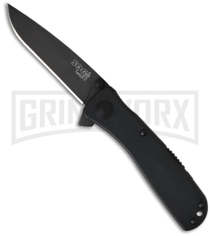 SOG Twitch II Black Tactical Spring Assisted Knife - Black Plain 1 SOG Twitch II Black Tactical Spring Assisted Knife - Black Plain