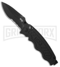 SOG Zoom Black Spring Assisted Knife - Black Serr