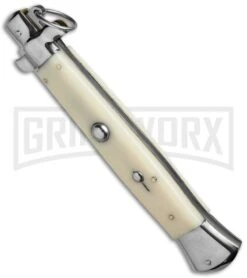 AGA Campolin 15" Italian Stiletto Sim Ivory Ring Pull Automatic Knife - Bayonet -Kershaw Sale Store stiletto 15in ring bone dl back large