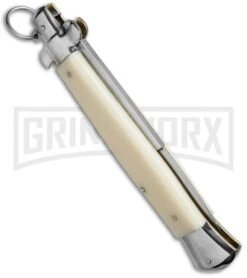 AGA Campolin 15" Italian Stiletto Sim Ivory Ring Pull Automatic Knife - Bayonet -Kershaw Sale Store stiletto 15in ring bone dl side large