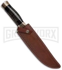 Tallen Damascus Bowie #1 Brass Inlay Fixed Blade Knife - Damascus Plain -Kershaw Sale Store tallen damascus fixed bowie 1 sheath large