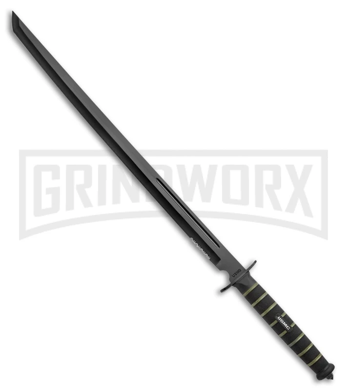 United Cutlery USMC Blackout Combat Black/Green Rubber Sword - Black Serr 1 United Cutlery USMC Blackout Combat Black/Green Rubber Sword - Black Serr