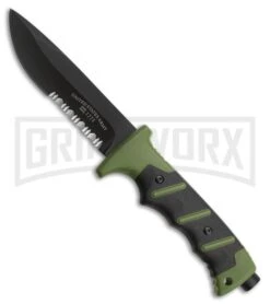 US Army Valor Green/Black Fixed Blade Knife W/ Sheath - Black Serr